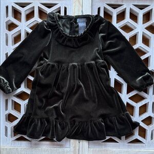 Tahari Brown/Green Velvet Ruffle Dress